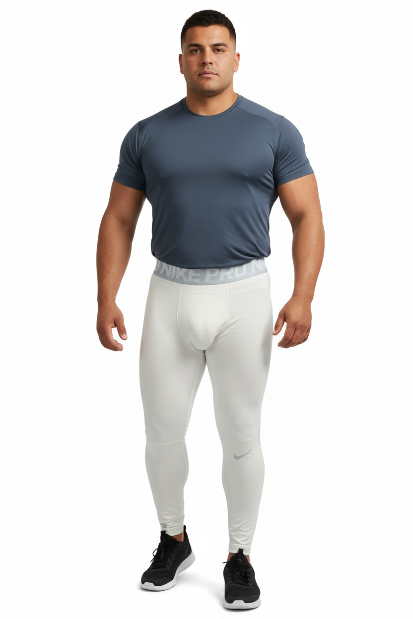 Malla de entrenamiento licra Nike ✔️ Pro Dri-FIT para hombre en Color blanco cintura gris Talla M