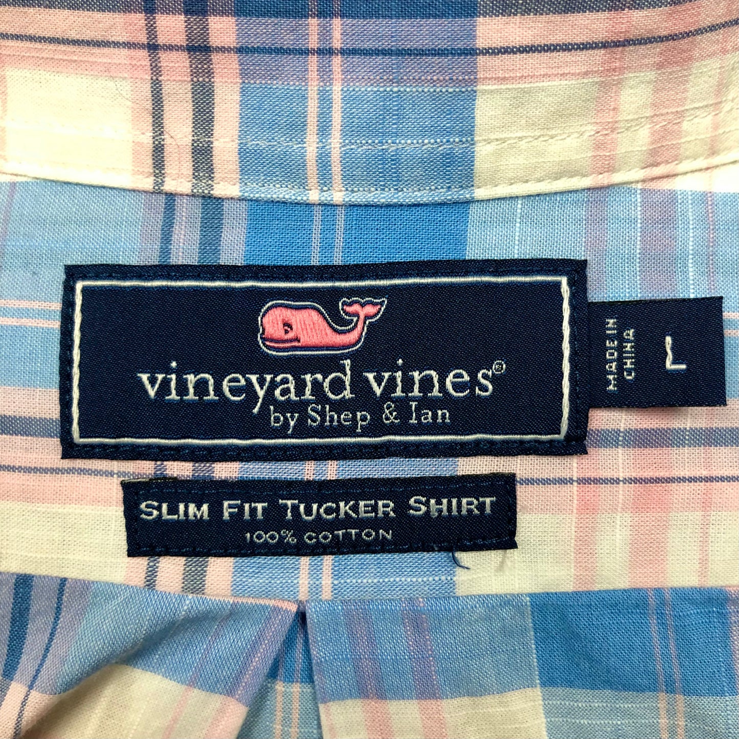 Camisa de botones Vineyard Vines 🐳 color blanco de cuadros en color celeste y rosado Talla L Entalle Slim Fit (ver descripción)