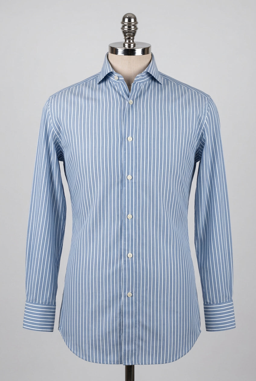 Camisa de botones Ermenegildo Zegna 🇮🇹 de rayas en celeste y blanco Talla M Entalle Regular (ver descripción)