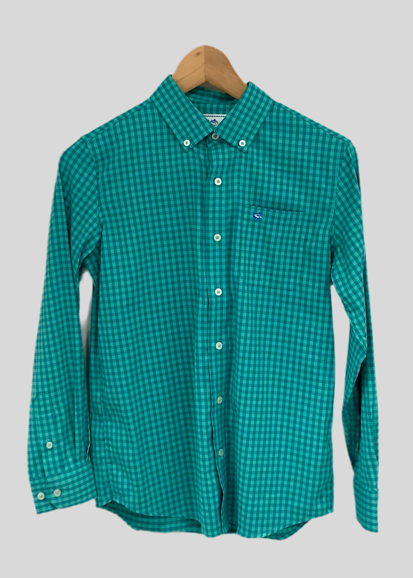 Camisa de niño Southern Tide 🐟 Performance con patron de cuadros en tonalidad verde Talla L (12-14) Entalle Regular