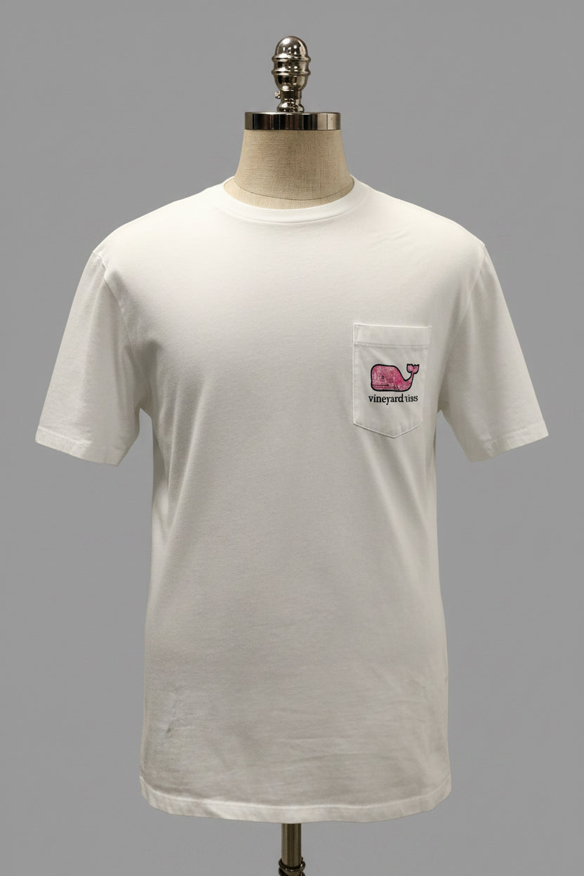 Camiseta cuello redondo Vineyard Vines 🐳 color blanco con Diseño de ballena en rosado Talla L