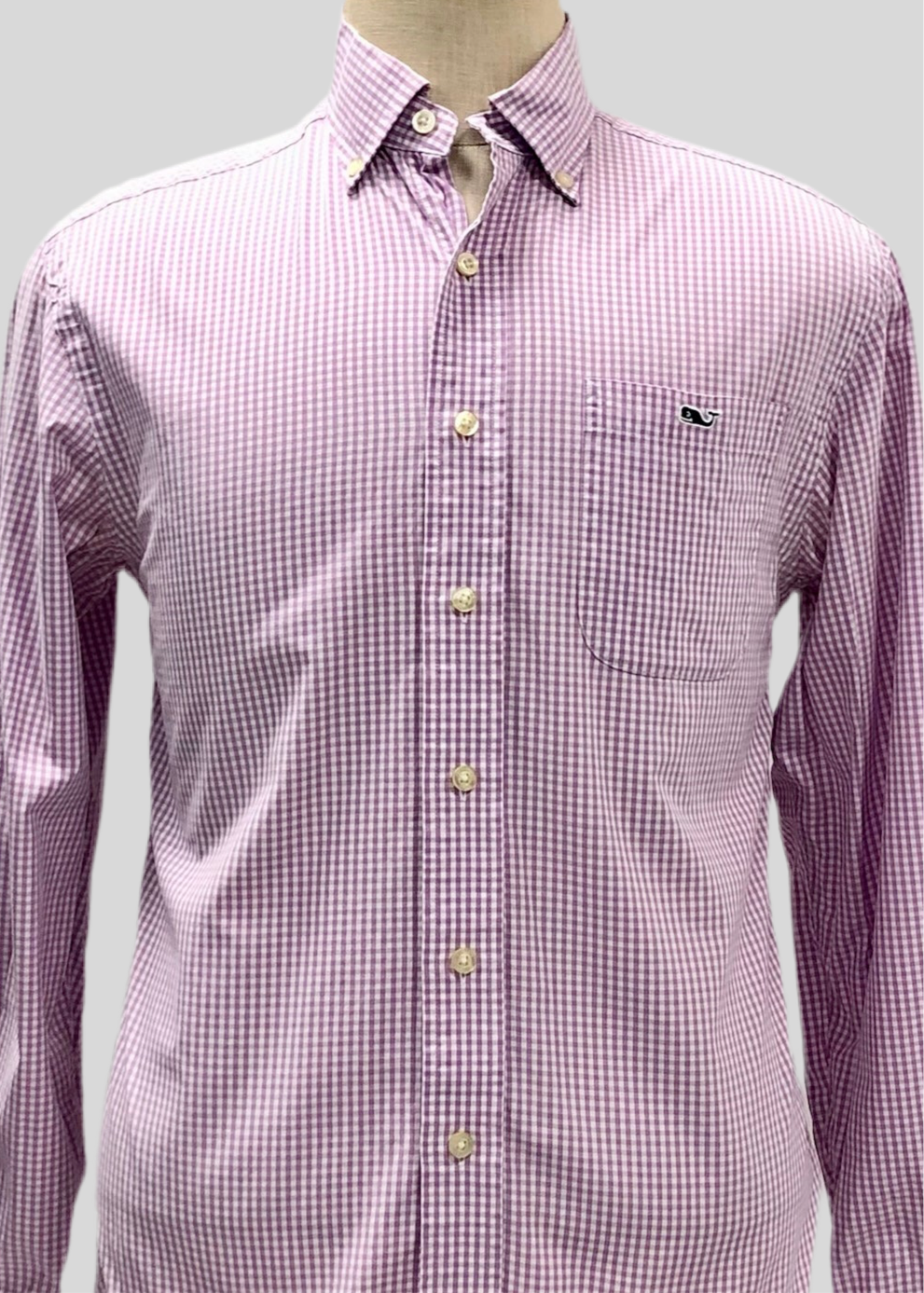 Camisa de botones Vineyard Vines 🐳 con patron cuadros gingham en color lila y blanco Talla M Entalle Regular