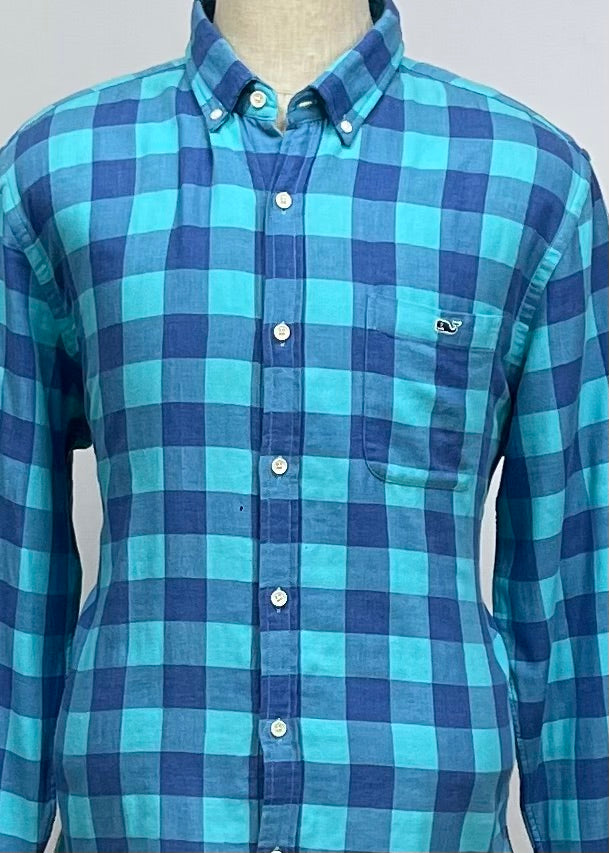 Camisa de botones Vineyard Vines 🐳 con patrón de cuadros en color azul y turquesa Talla XL Entalle Slim Fit