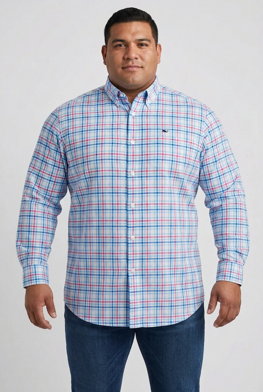 Camisa de botones Vineyard Vines 🐳 Performance color blanco de cuadros en color rojo, celeste y azul Talla XL Entalle Clásico