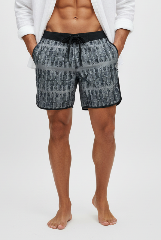 Traje de baño Hurley 🏄🏽‍♂️ color gris con patrón de piñas, en color negro Talla Medium (32)