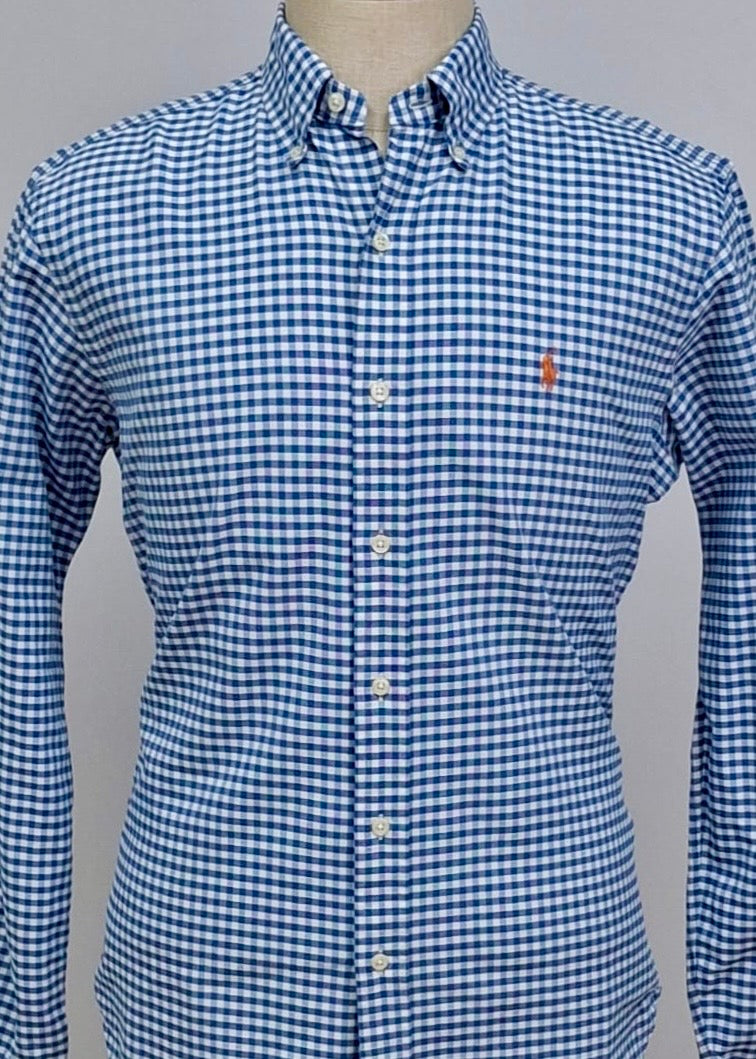 Camisa Polo Ralph Lauren 🏇🏼 Oxford con patron de cuadros gingham azul y blanco Talla M Entalle Clásico