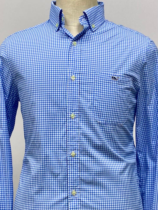 Camisa de botones Vineyard Vines 🐳 Performance de cuadros gingham en color celeste y blanco Talla M Entalle Clásico