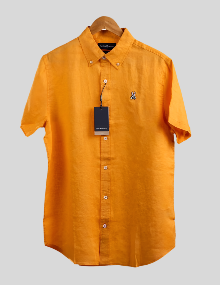 Camisa de botones Psycho Bunny 🐰  Tela de lino color blanco de color naranja intenso Talla S Entalle Regular