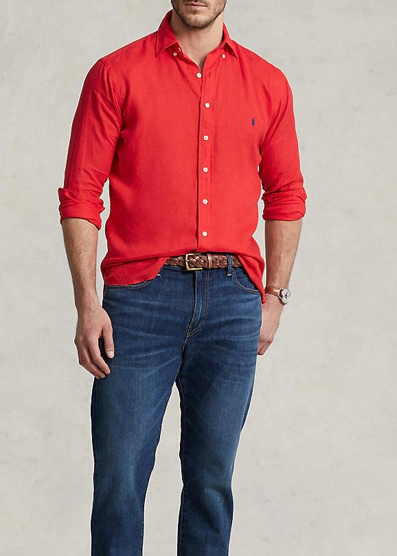 Camisa de botones Polo Ralph Lauren 🏇🏼 De Lino en color rojo Talla XXL Entalle Regular