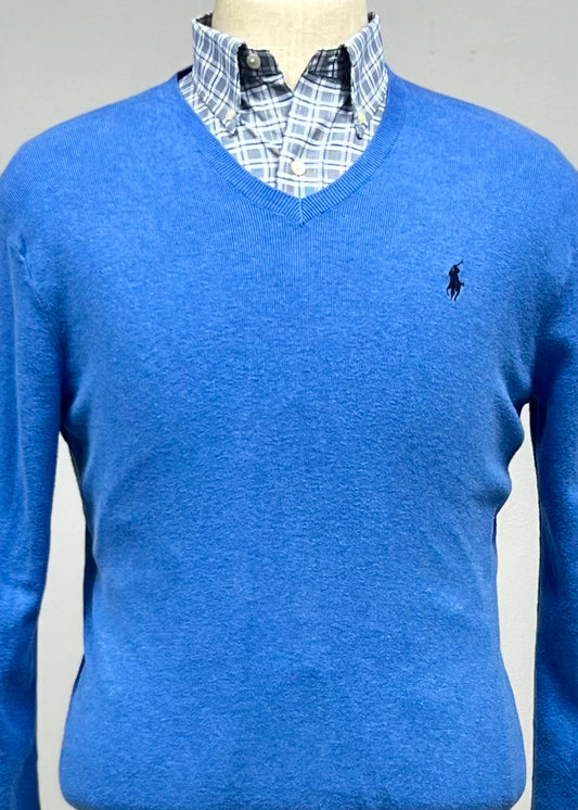 Sueter Jersey con cuello V Polo Ralph Lauren 🏇🏼 color azul claro Talla S