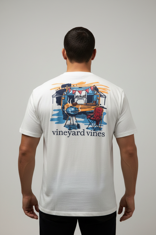 Camiseta cuello redondo Vineyard Vines 🐳 color blanco con Diseño de Tailgate Talla L