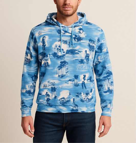 Sueter Jersey con capucha Polo Ralph Lauren 🏇🏼 color celeste y diseño hawaiano Talla S y M