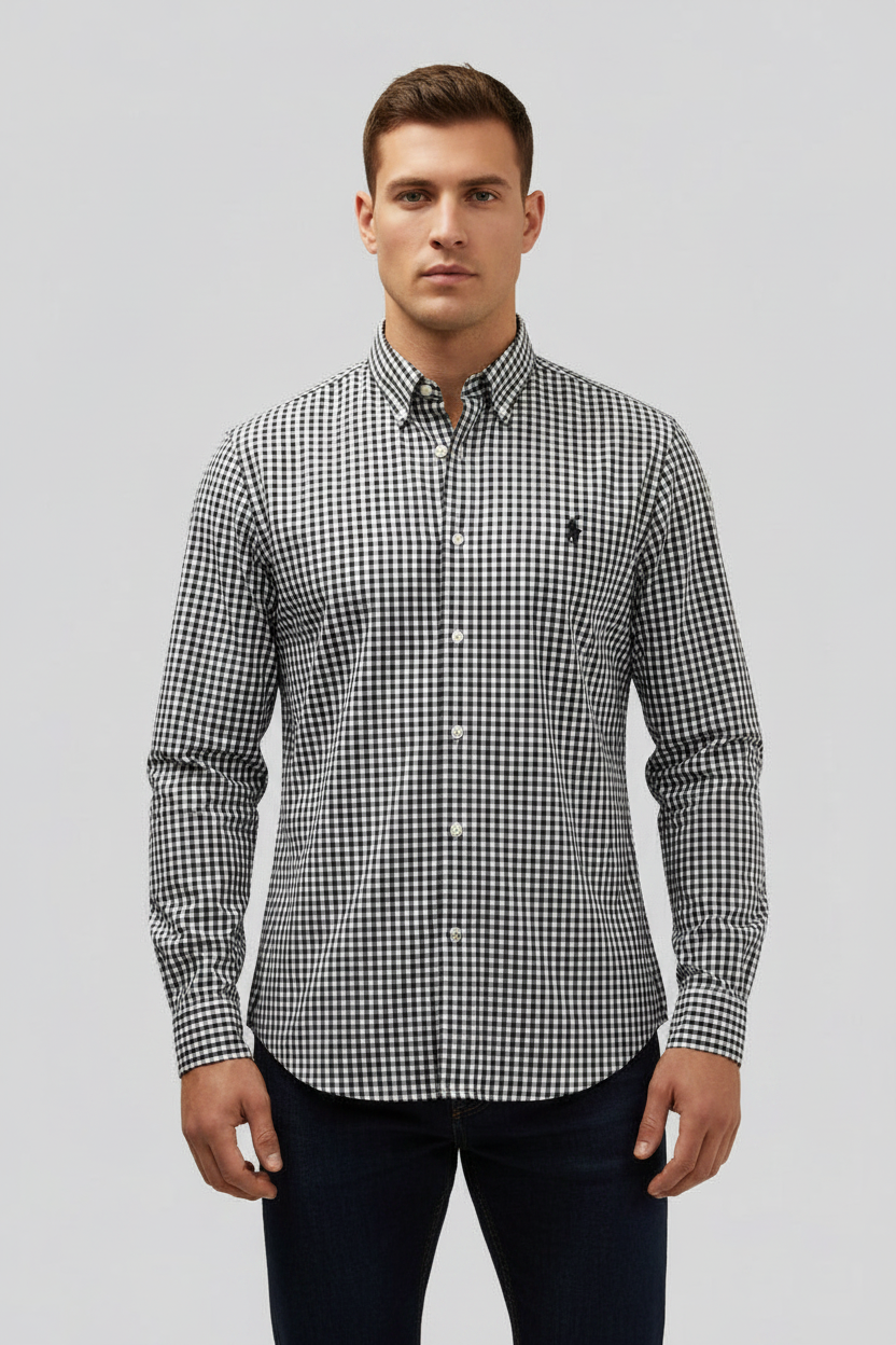 Camisa de botones Polo Ralph Lauren 🏇🏼 de cuadros gingham negro y blanco Talla L Entalle Regular