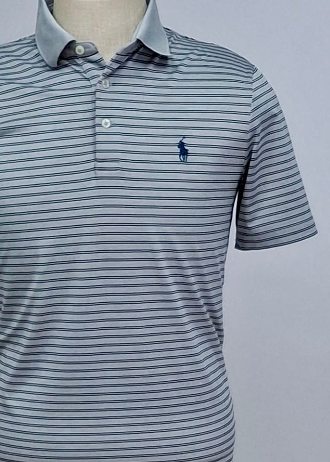 Camiseta Polo Ralph Lauren 🏇🏼 Color gris con patrón de rayas color Azul navy Talla S Entalle Clásico