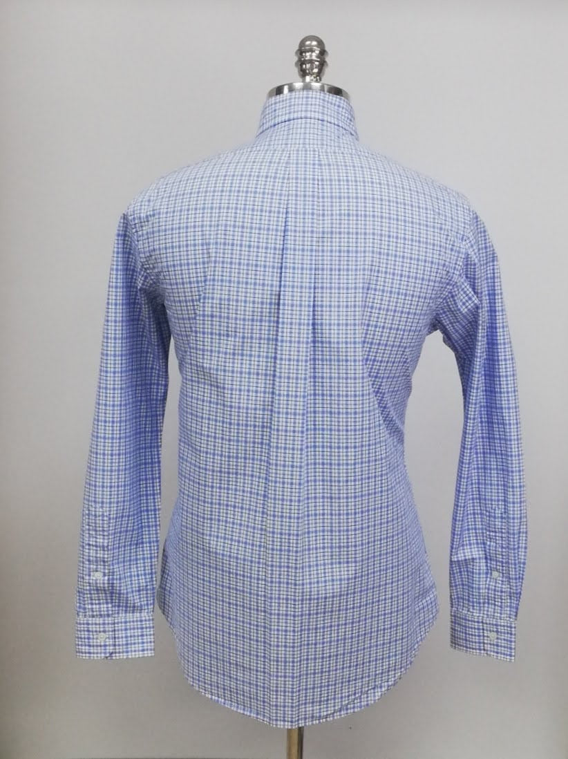 Camisa Polo Ralph Lauren 🏇🏼 color blanco con patron de cuadros en celeste y azul navy Talla M Entalle Regular