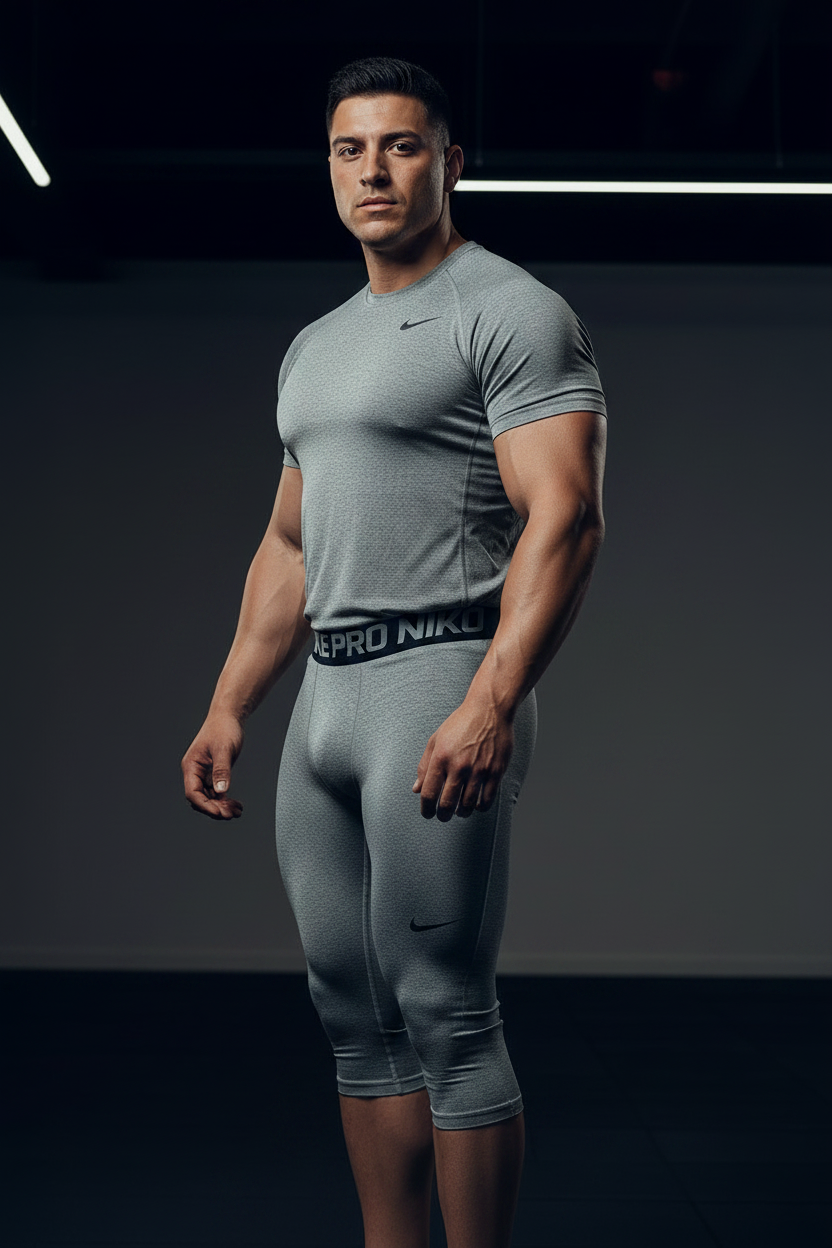 Malla de entrenamiento licra Nike ✔️ Pro Dri-FIT de 3/4 de largo para hombre en Color gris cintura negro Talla XXL