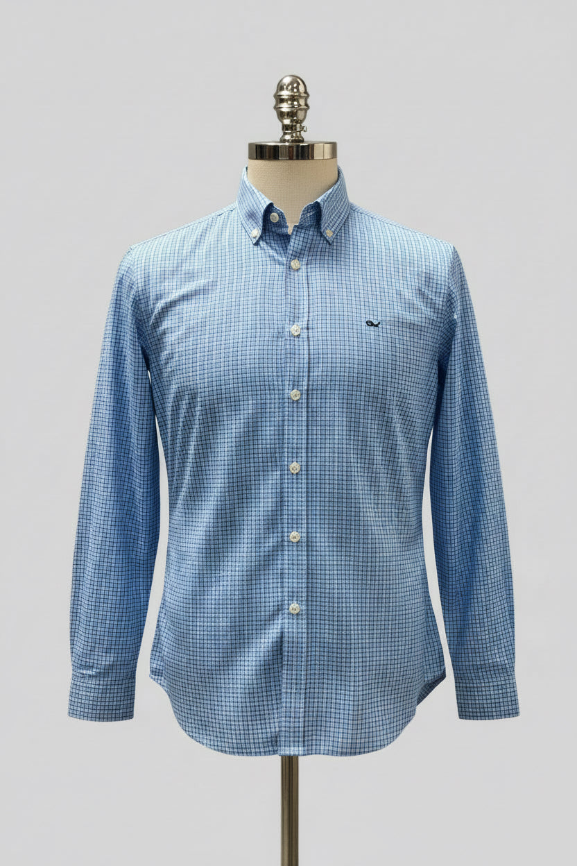 Camisa de niño Vineyard Vines 🐳 Performance de cuadros en color rosado y celeste Talla L Entalle Regular