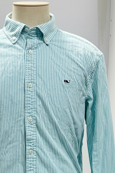Camisa de botones Vineyard Vines 🐳 Oxford de rayas en color turquesa y blanco Talla XL Entalle Clásico