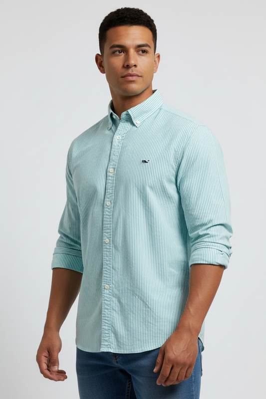 Camisa de botones Vineyard Vines 🐳 Oxford de rayas en color turquesa y blanco Talla XL Entalle Clásico