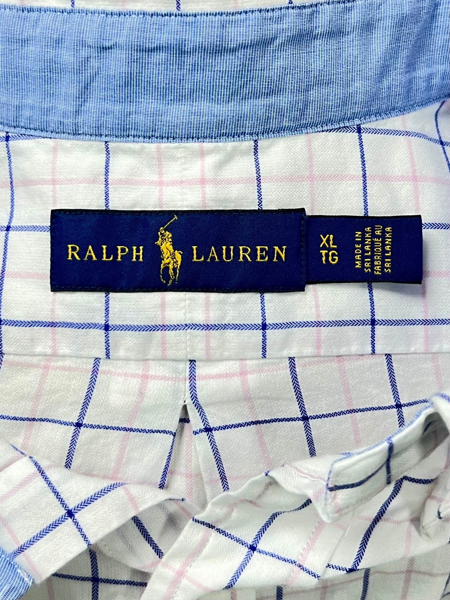Camisa Polo Ralph Lauren 🏇🏼 color blanco con patron de cuadros azul navy y rosado Talla XL Entalle Regular