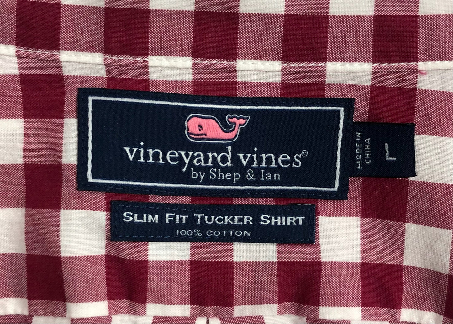 Camisa de botones Vineyard Vines 🐳 con patron de cuadros gingham en color rojo oscuro y blanco Talla L Entalle Slim Fit
