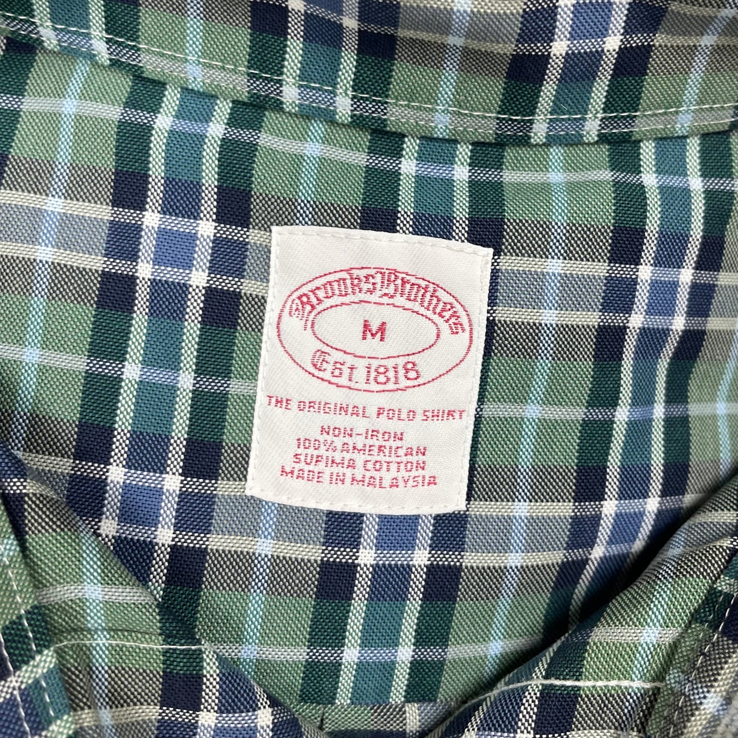 Camisa Brooks Brothers 🐑 con patrón de cuadros en color verde, azul y blanco Talla L Entalle Regular (ver descripción)