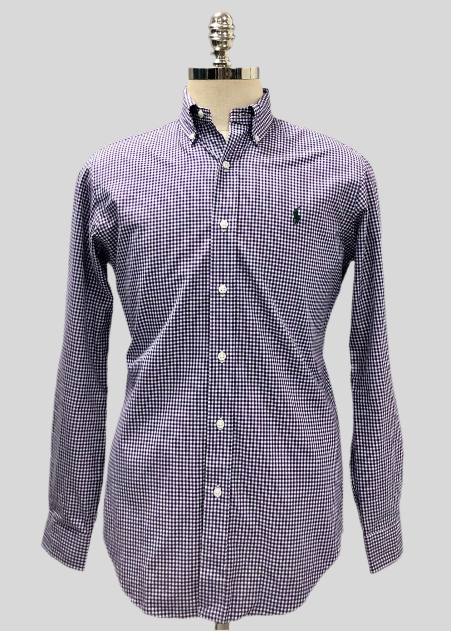 Camisa de botones Polo Ralph Lauren 🏇🏼 con patrón de cuadros gingham morado y blanco Talla S Entalle Clásico