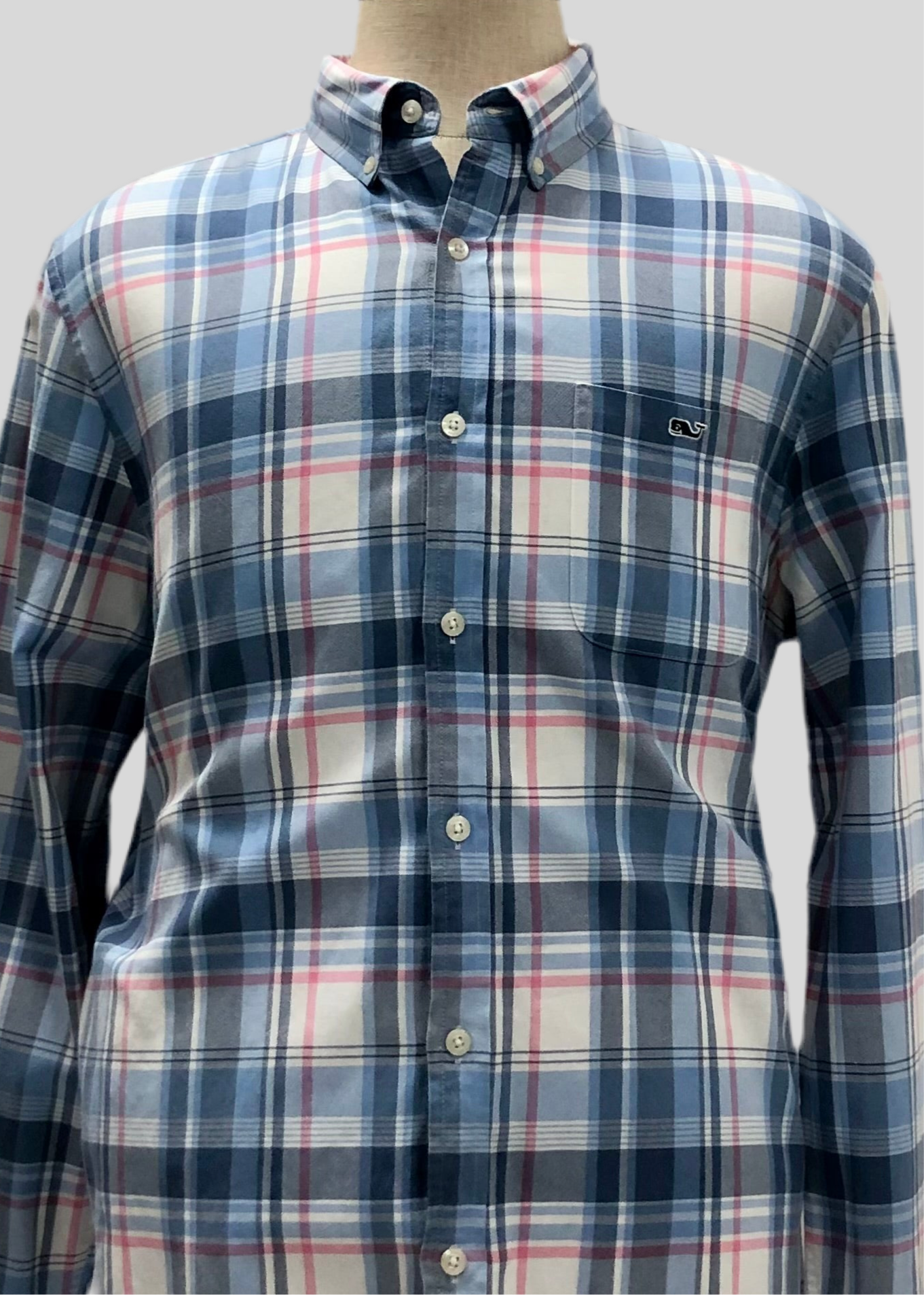 Camisa de botones Vineyard Vines 🐳 color blanco de cuadros en color celeste, azul y rosado Talla L Entalle Slim Fit