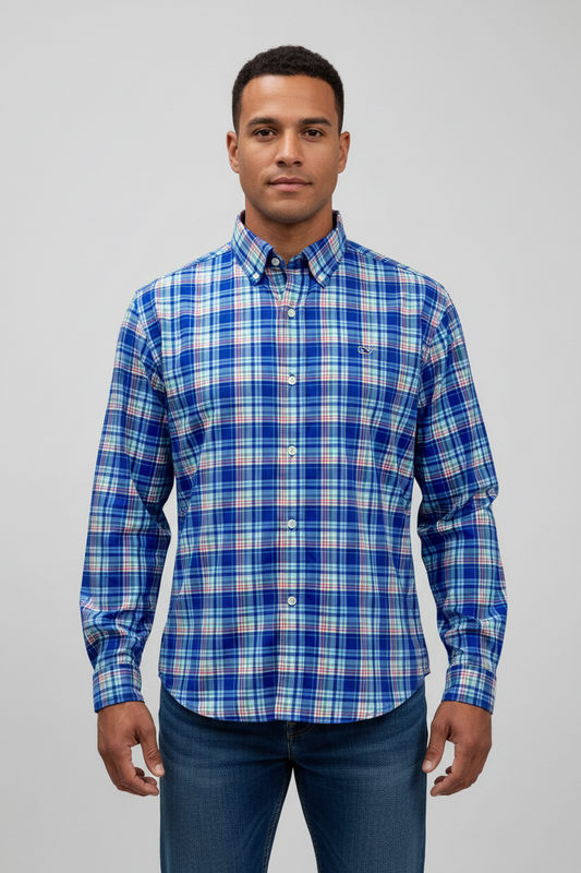 Camisa de botones Vineyard Vines 🐳 Performance de cuadros en color azul, verde, rojo y blanco Talla XL Entalle Regular