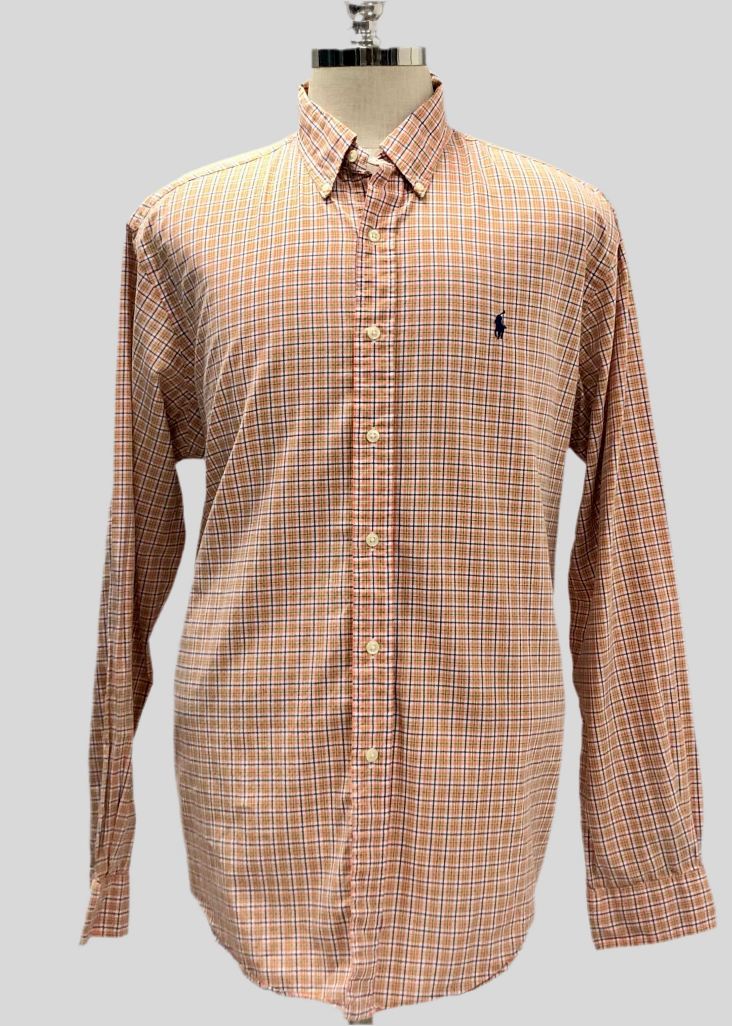 Camisa de botones Polo Ralph Lauren 🏇🏼 De cuadros color naranja, verde, azul y blanco Talla XL Entalle Clásico