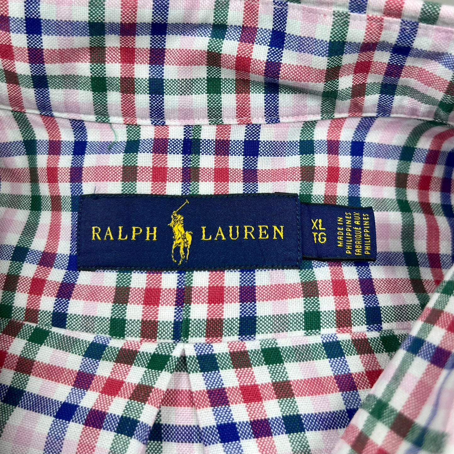 Camisa Polo Ralph Lauren 🏇🏼 Oxford color blanco con patron de cuadros multicolor Talla XL Entalle Regular