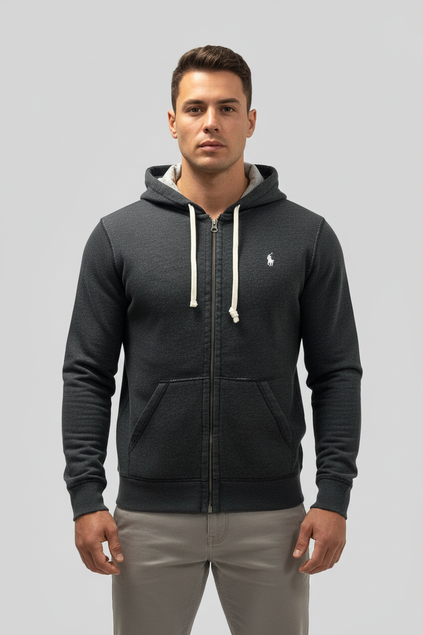 Sudadera Hoodie Polo Ralph Lauren 🏇🏼 color gris oscuro y logo en blanco Talla M