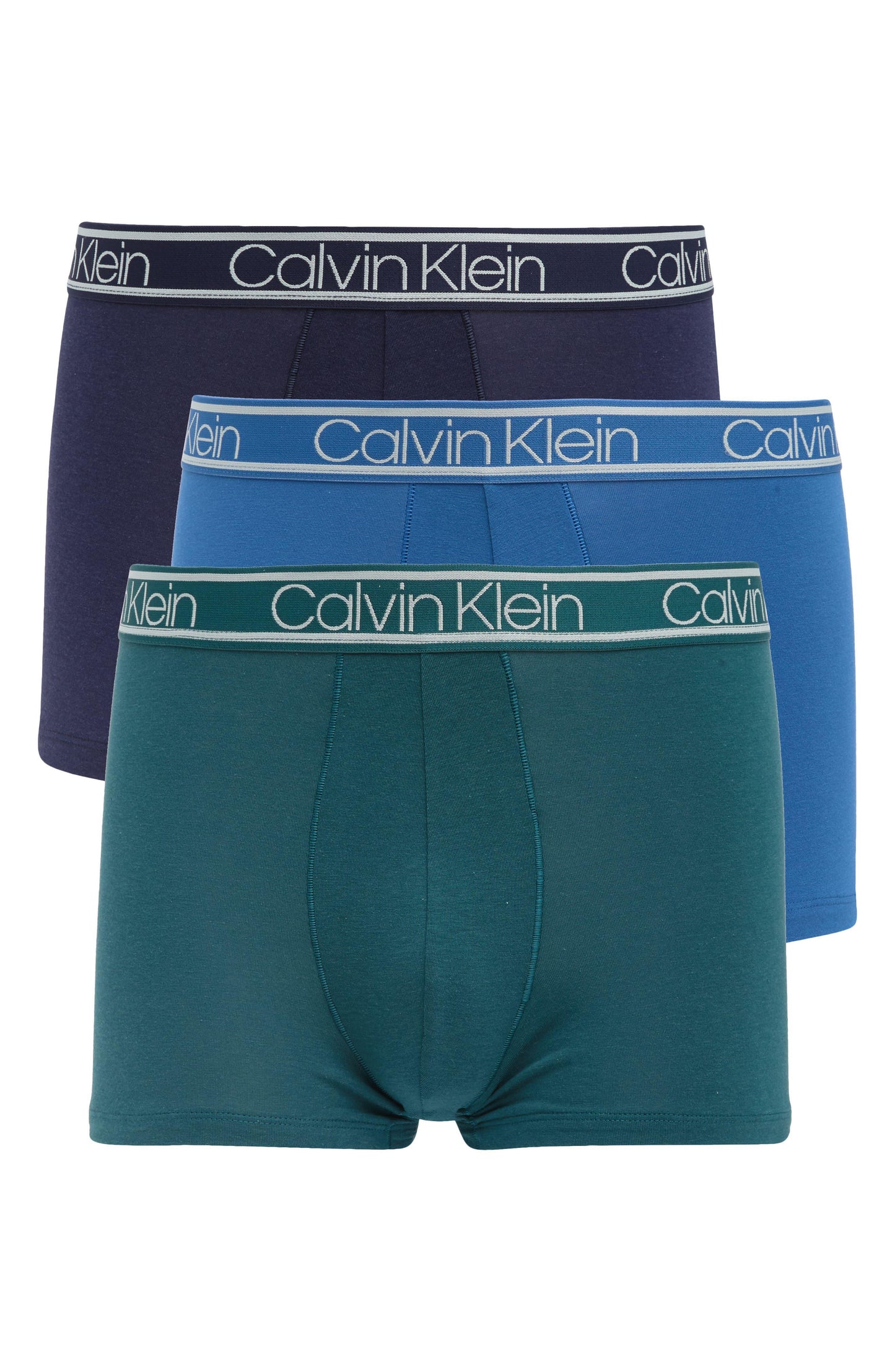 Paquete de 3 Calzoncillos tipo Boxer Calvin Klein The Ultimate Comfort en color azul, verde y negro - Tela ligera en Talla XL