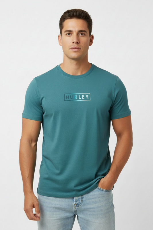 Camiseta cuello redondo Hurley 🏄🏽‍♂️ color verde oliva y logo reflectante manga corta Talla M
