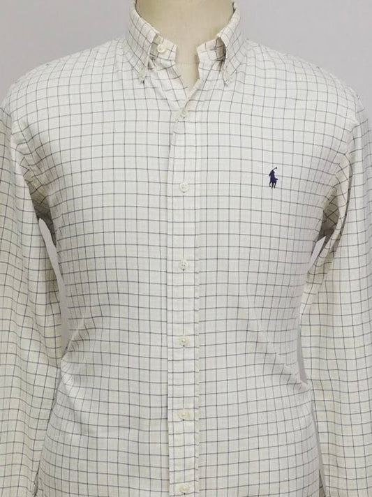 Camisa Polo Ralph Lauren 🏇🏼 color blanco con patrón de cuadros amarillo y negro Talla M Entalle Custom Fit