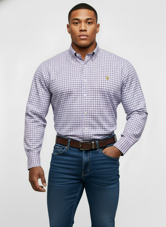 Camisa de botones Polo Ralph Lauren 🏇🏼 Oxford color blanco de cuadros rosado y azul Talla XL Entalle Regular