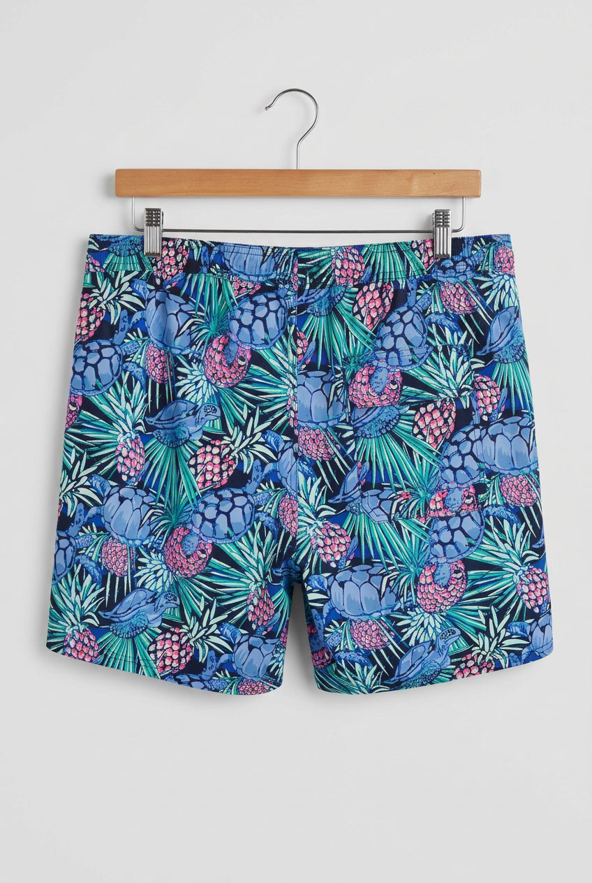 Short de baño Vineyard Vines 🐳 con diseño tropical en azul, verde y rosado talla XL