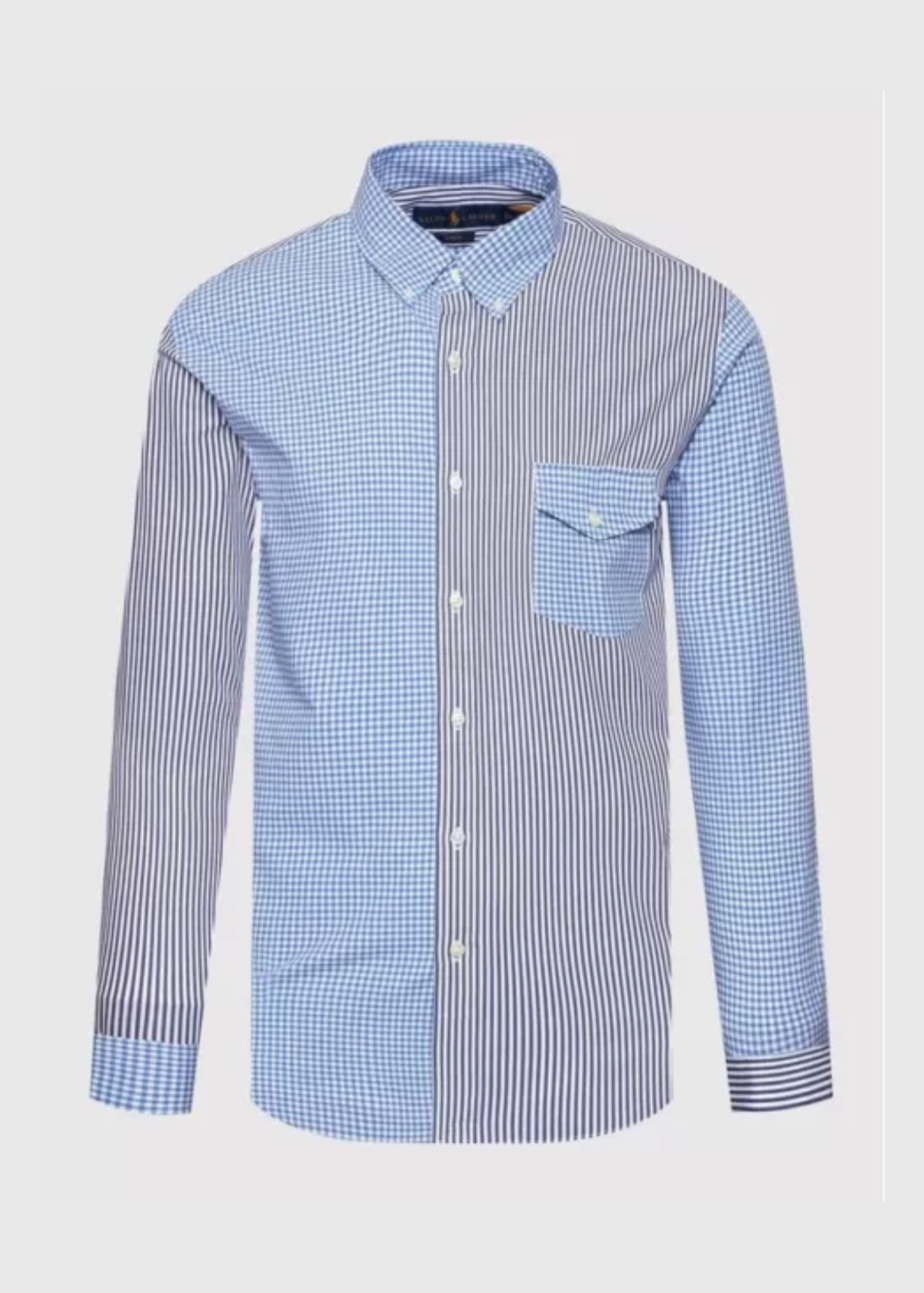 Camisa Polo Ralph Lauren 🏇🏼 con diseño de cuadros y rayas en color azul y gris Talla XXL Entalle Clásico