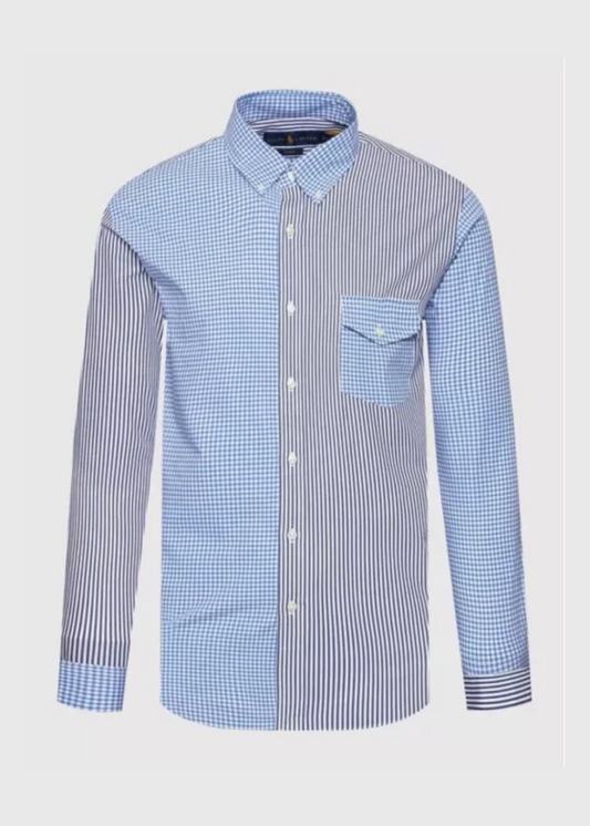 Camisa Polo Ralph Lauren 🏇🏼 con diseño de cuadros y rayas en color azul y gris Talla XXL Entalle Clásico