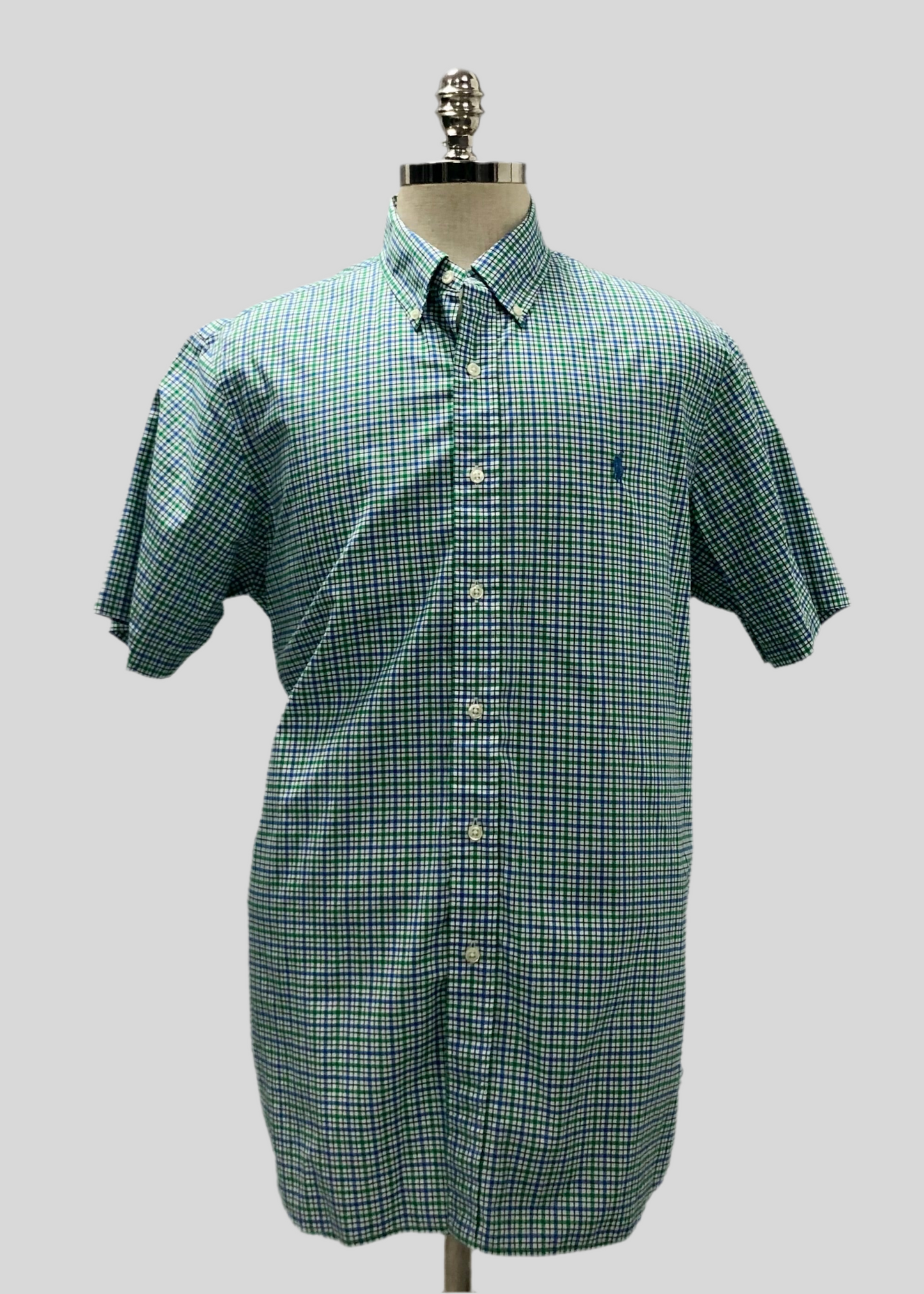 Camisa Polo Ralph Lauren 🏇🏼 color blanco con patrón de cuadros en azul y verde Talla XL Entalle Clásico