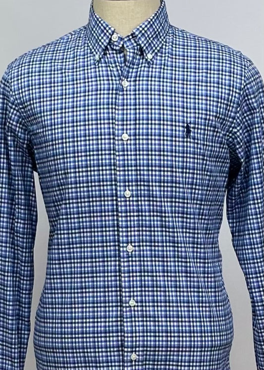 Camisa Polo Ralph Lauren 🏇🏼 con patron de cuadros en celeste, azul y blanco Talla M Entalle Regular