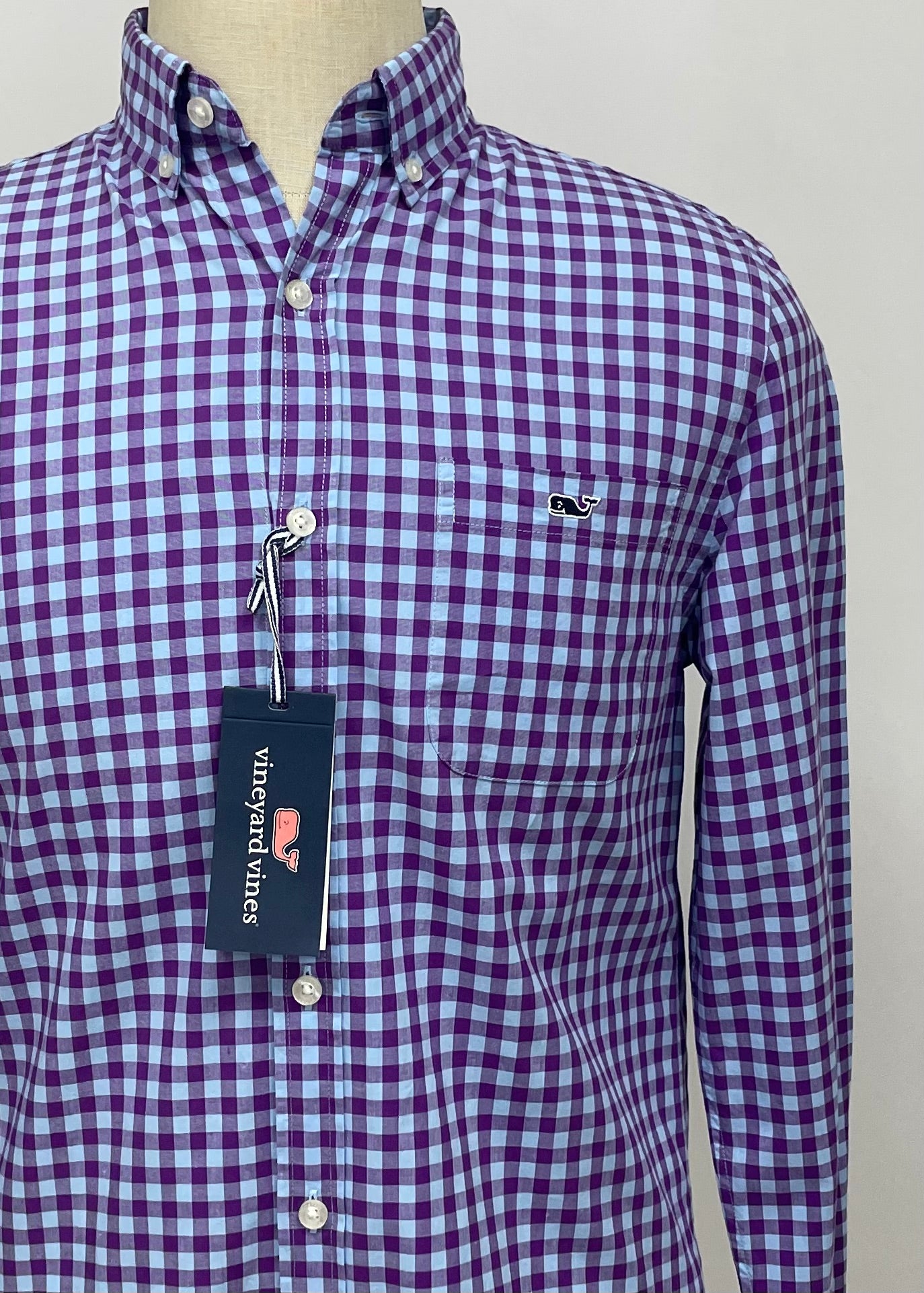 Camisa de cuadros Vineyard Vines 🐳 con patrón de cuadros en color celeste y morado Talla S Entalle Slim Fit