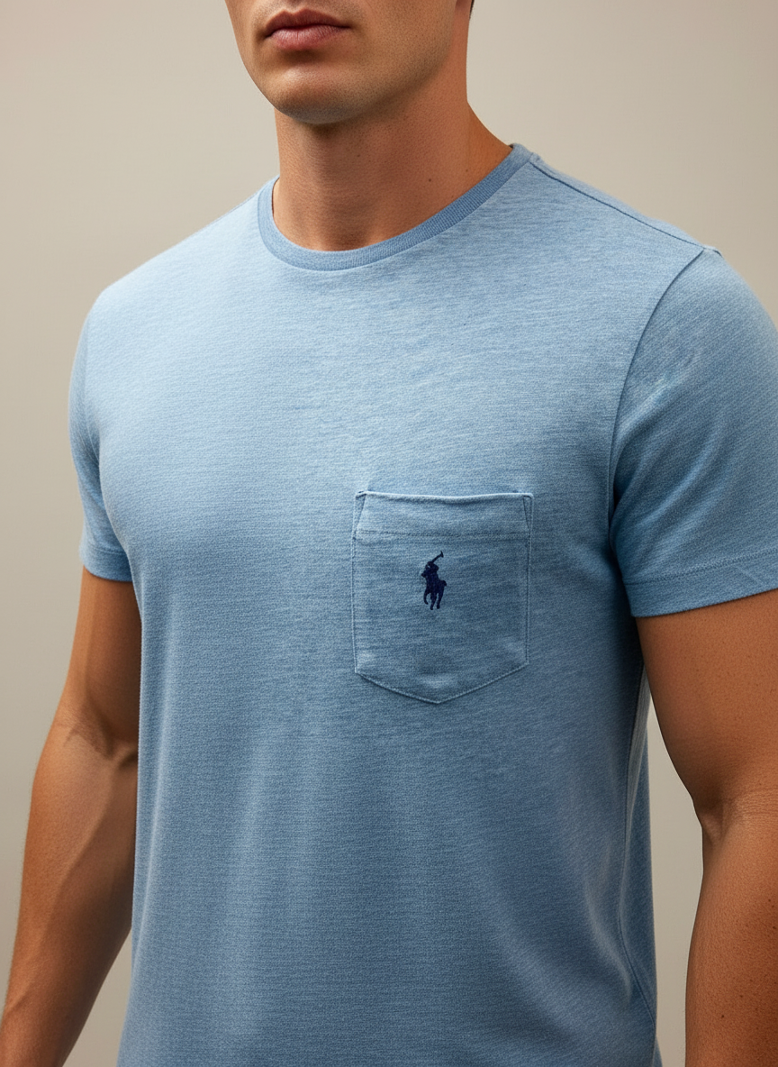 Camiseta cuello redondo Polo Ralph Lauren 🏇🏼 color celeste grisáceo Talla Small