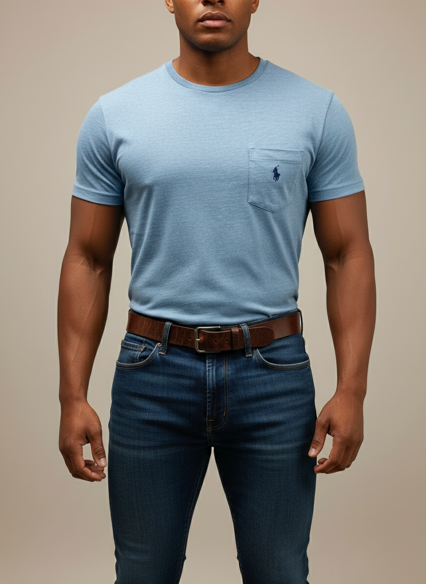 Camiseta cuello redondo Polo Ralph Lauren 🏇🏼 color celeste grisáceo Talla Small