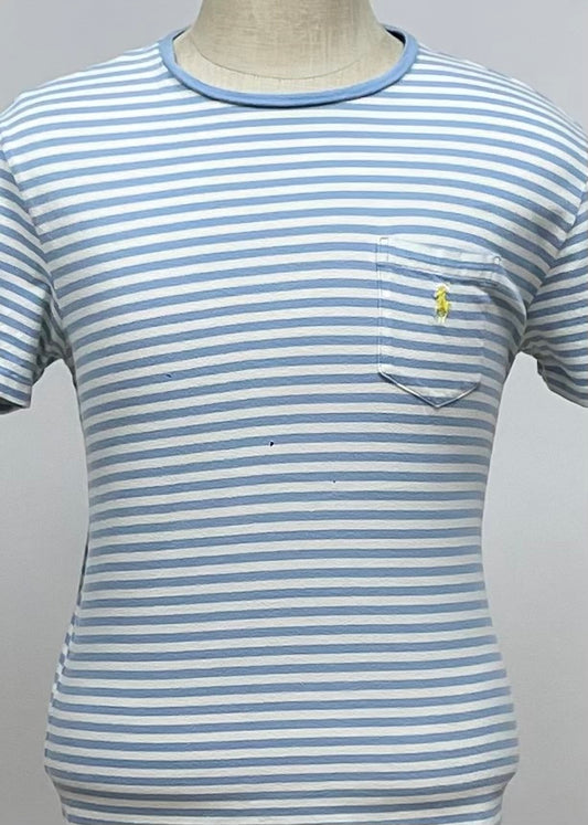 Camiseta cuello redondo Polo Ralph Lauren 🏇🏼 con patron de rayas en color celeste y blanco Talla M Entalle Regular