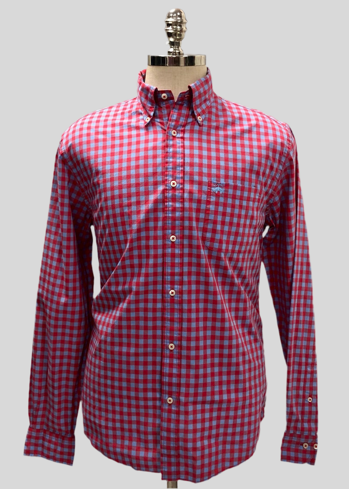 Camisa de botones Brooks Brothers 🐑 con cuadros gingham en rojo y celeste Talla M Entalle Regular
