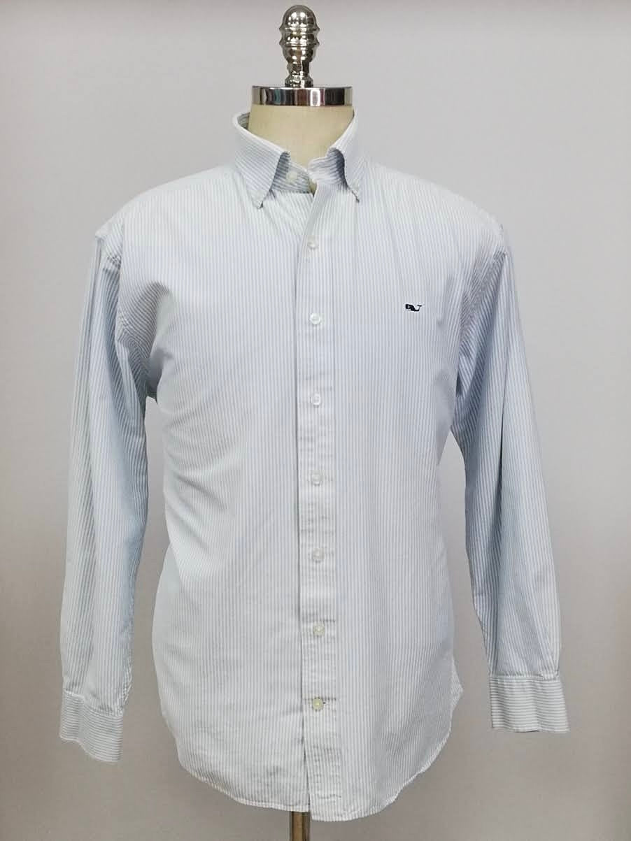 Camisa de botones Vineyard Vines 🐳 Oxford de rayas en color celeste y blanco Talla L Entalle Clásico (ver descripción)