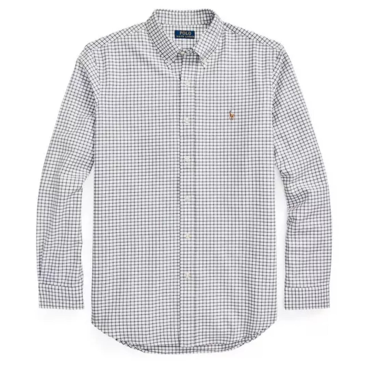 Camisa Polo Ralph Lauren 🏇🏼 con patron de cuadros gingham gris y blanco Talla XL Entalle Clásico