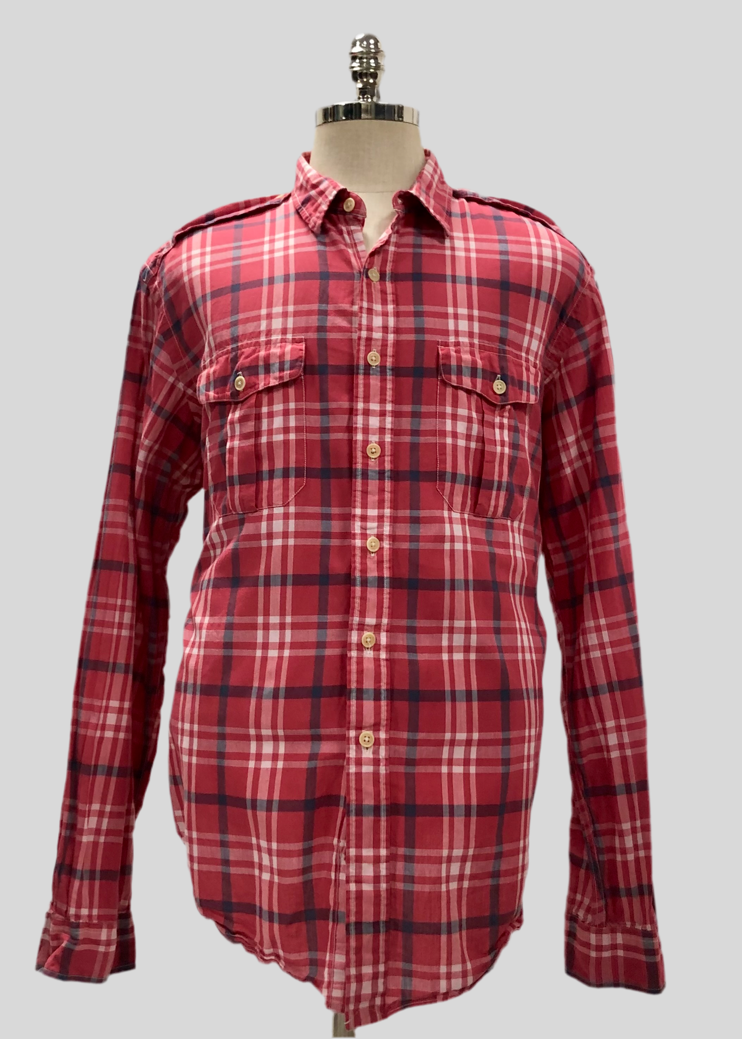 Camisa Polo Ralph Lauren 🏇🏼 Color rojo con patron de cuadros en color azul y blanco Talla XXL Entalle Regular
