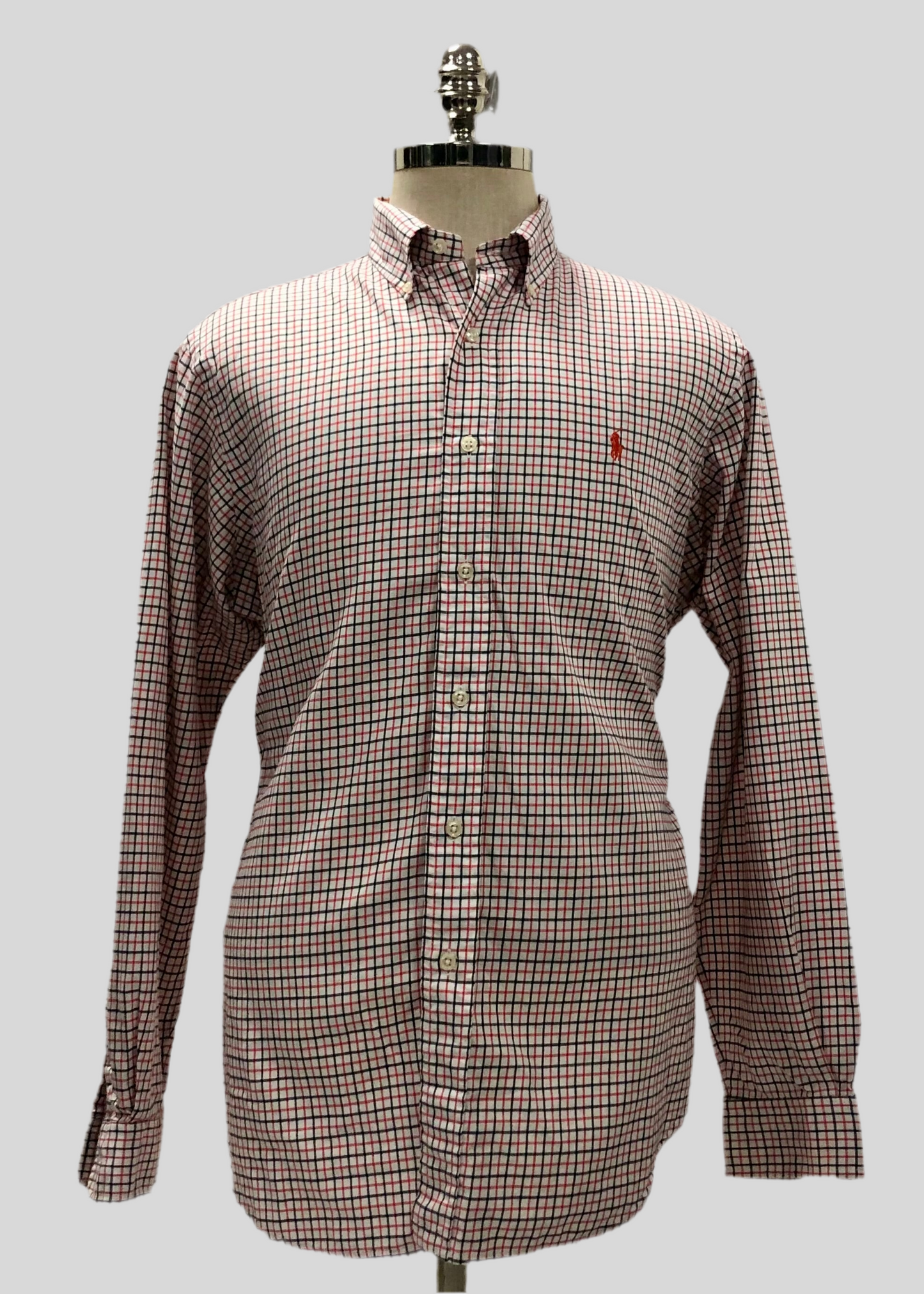 Camisa Polo Ralph Lauren 🏇🏼 Color blanco de cuadros en color rojo y azul Talla L Entalle Clásico